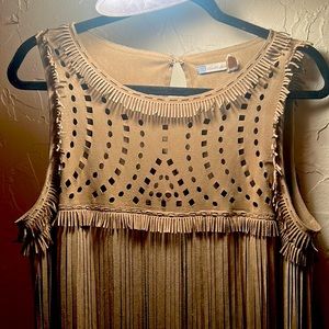 Great concert or barn dance dress !! tan suede with lots of personality